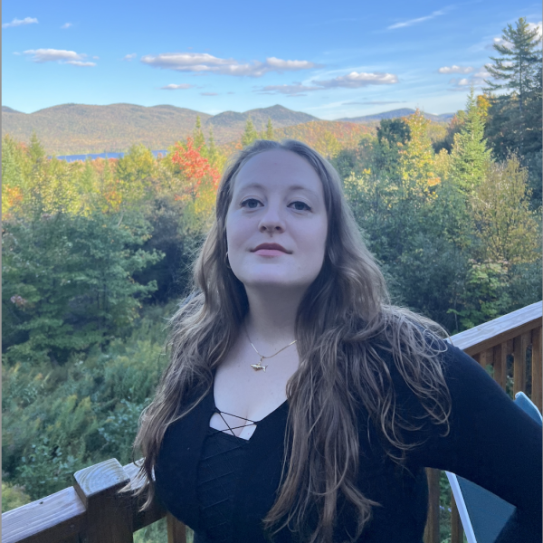 Portrait against landscape background